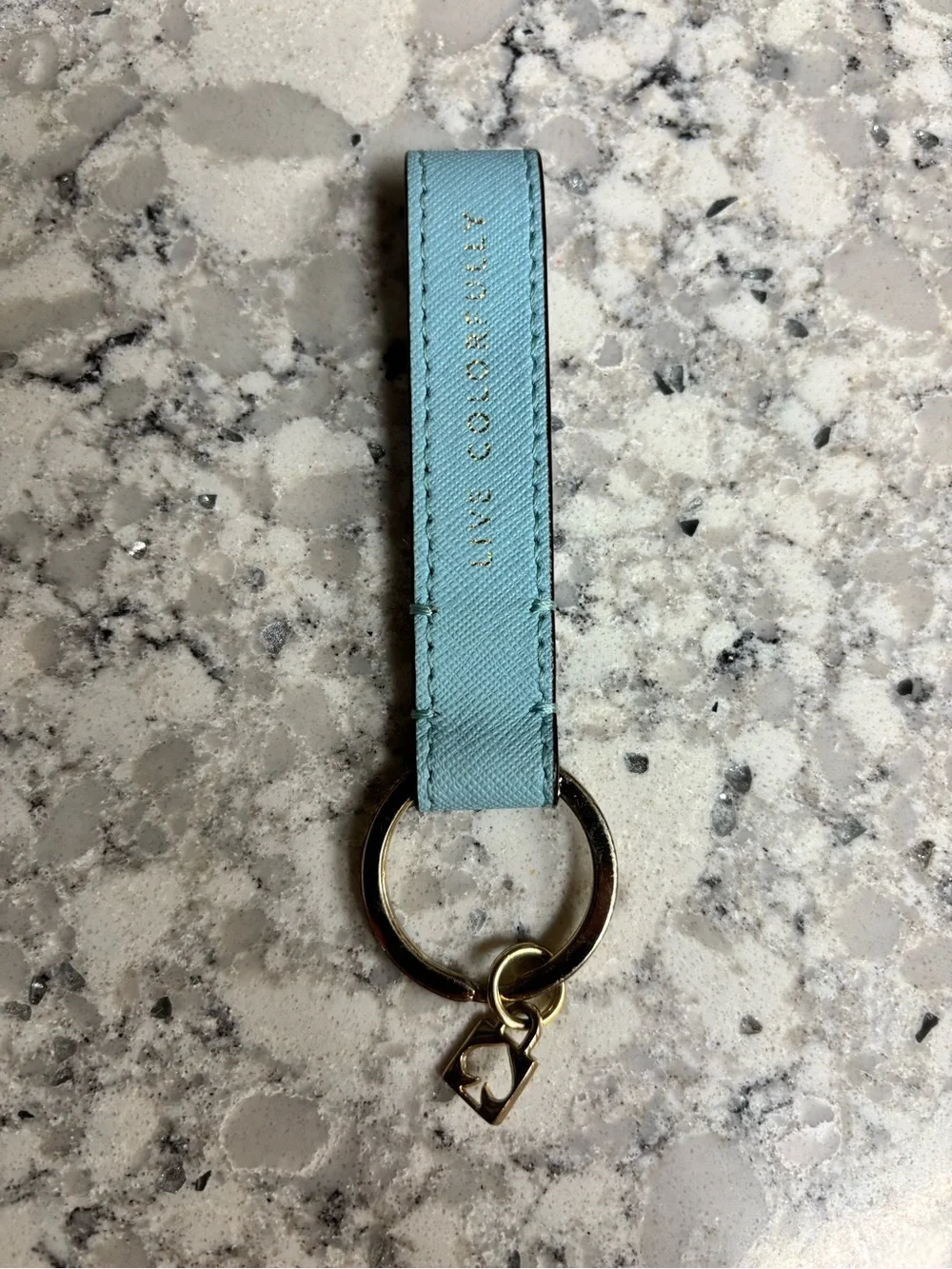 Kate Spade ♠️ Light Blue Leather Key Ring with Gold Hardware